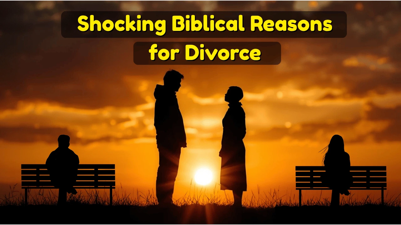 a couple standing apart at sunset with an open Bible in foreground, symbolizing biblical reasons for divorce and God’s guidance