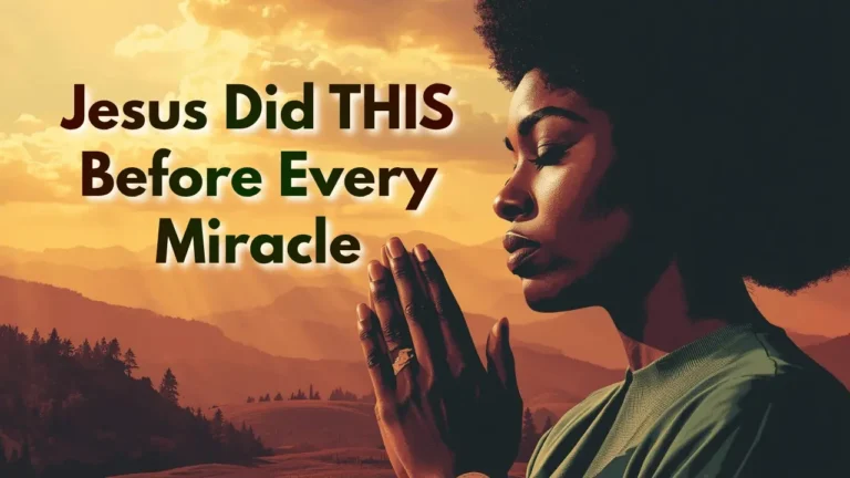 A person praying with hands folded at sunrise, light shining through the clouds symbolizing peace, faith, and divine presence