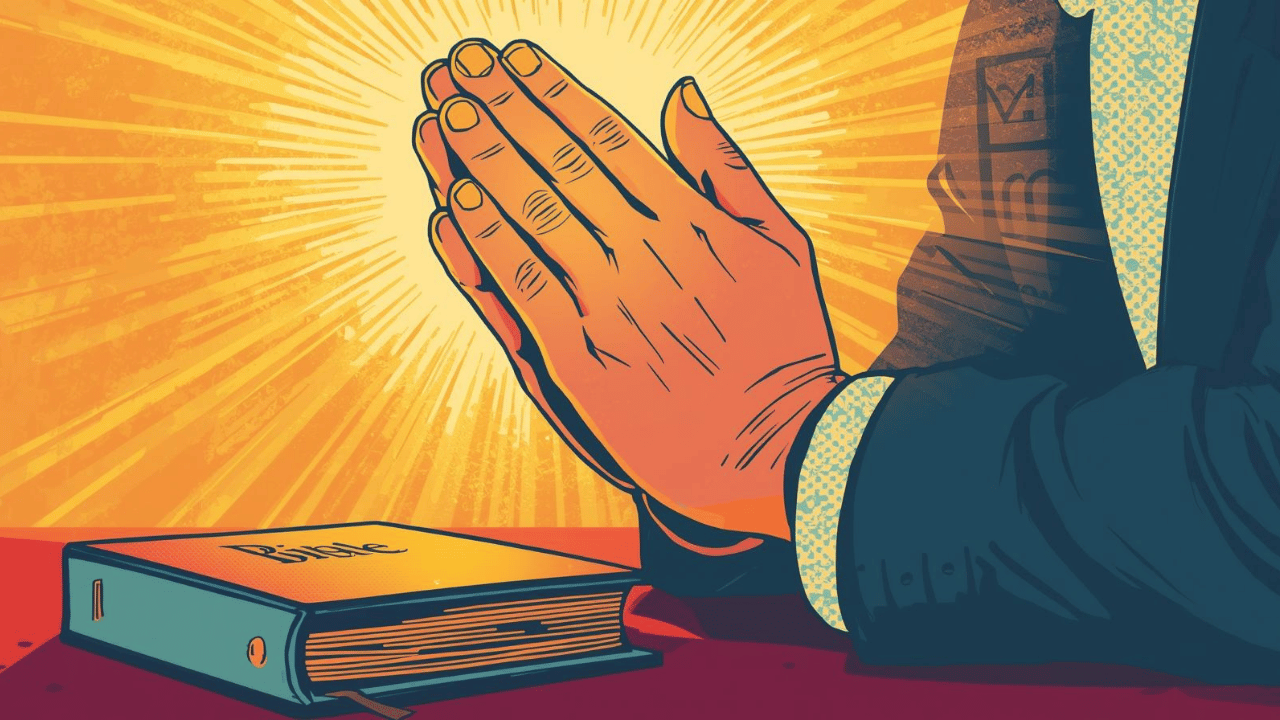 Christian couple holding hands and praying together, trusting God with their future