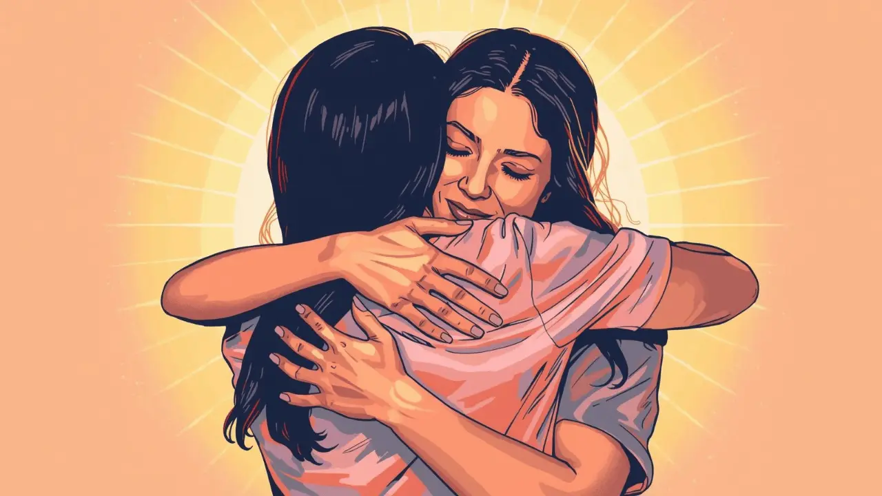 Sisters embracing with love and faith, representing the lasting bond of biblical sisterhood