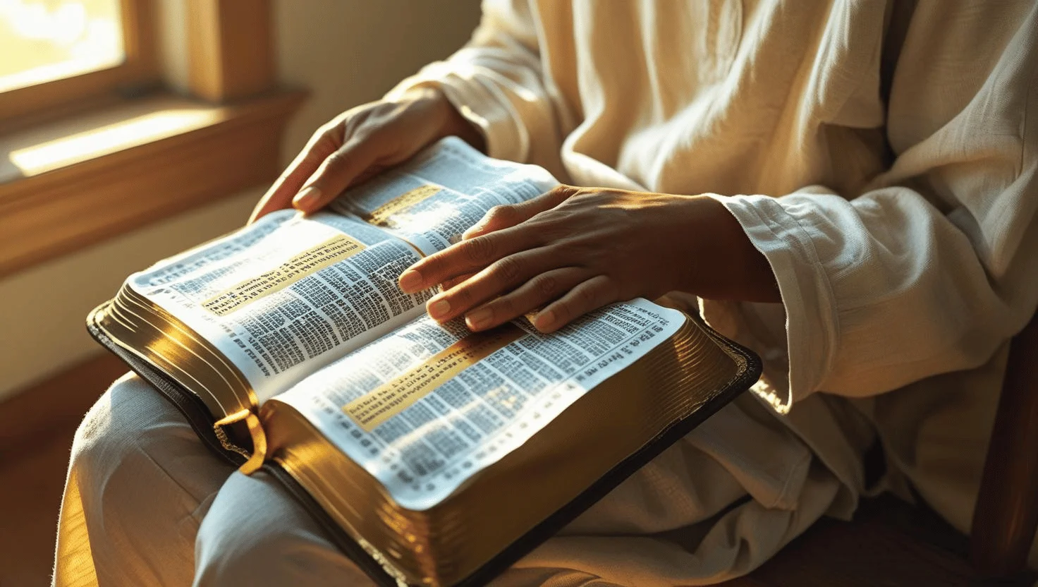 Holy Spirit speaking through scripture, with an open Bible under divine light