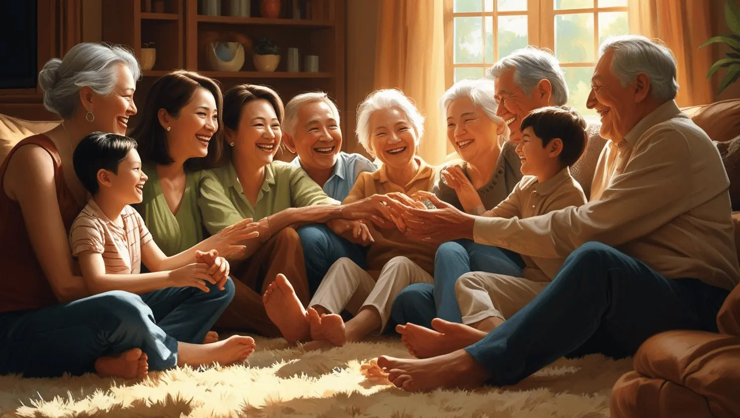 A multi-generational family enjoying a meal or activity together, representing the importance of community and support in parenting