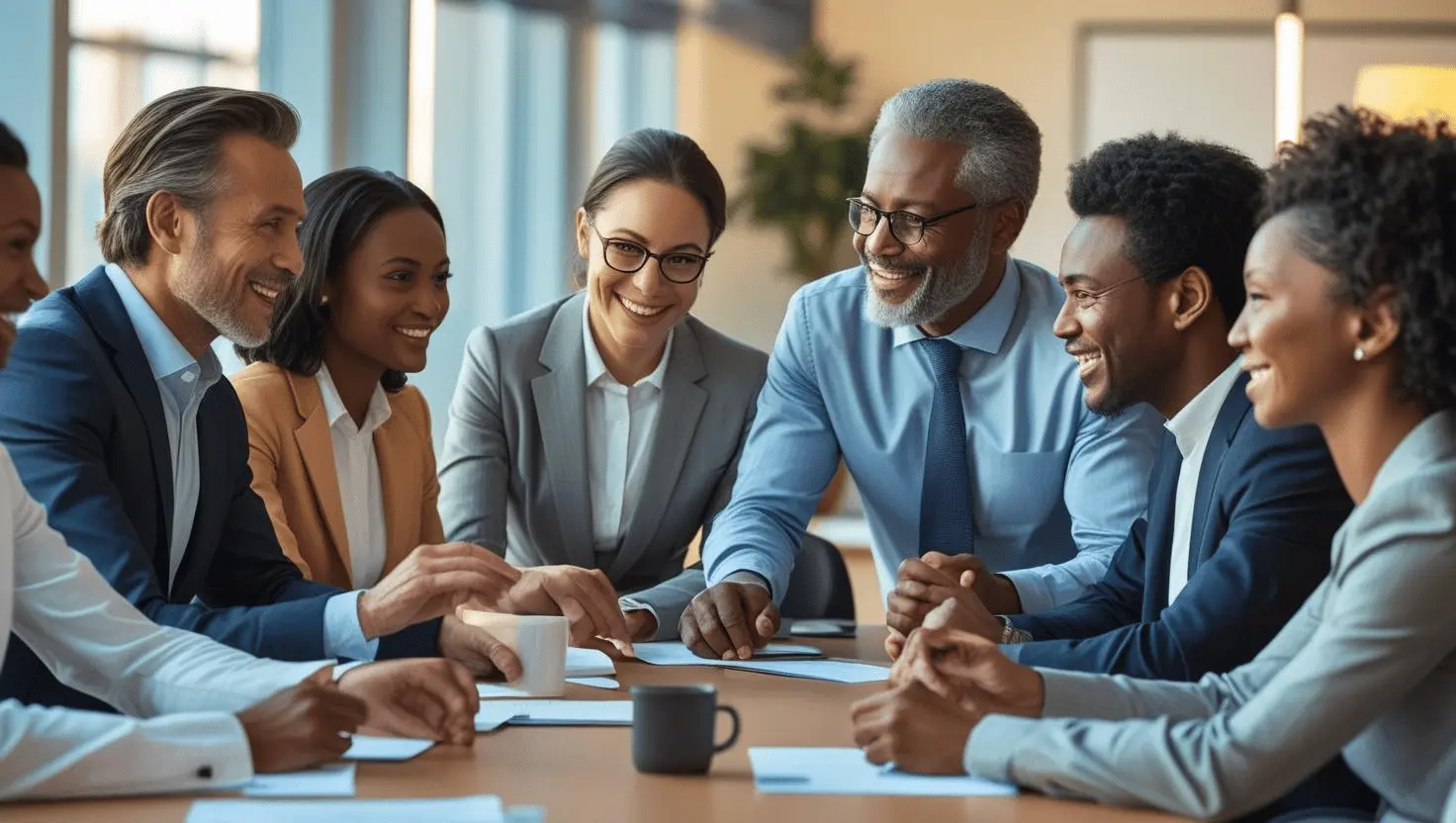 A modern leader actively engaging with their team, demonstrating servant leadership principles like empathy and collaboration