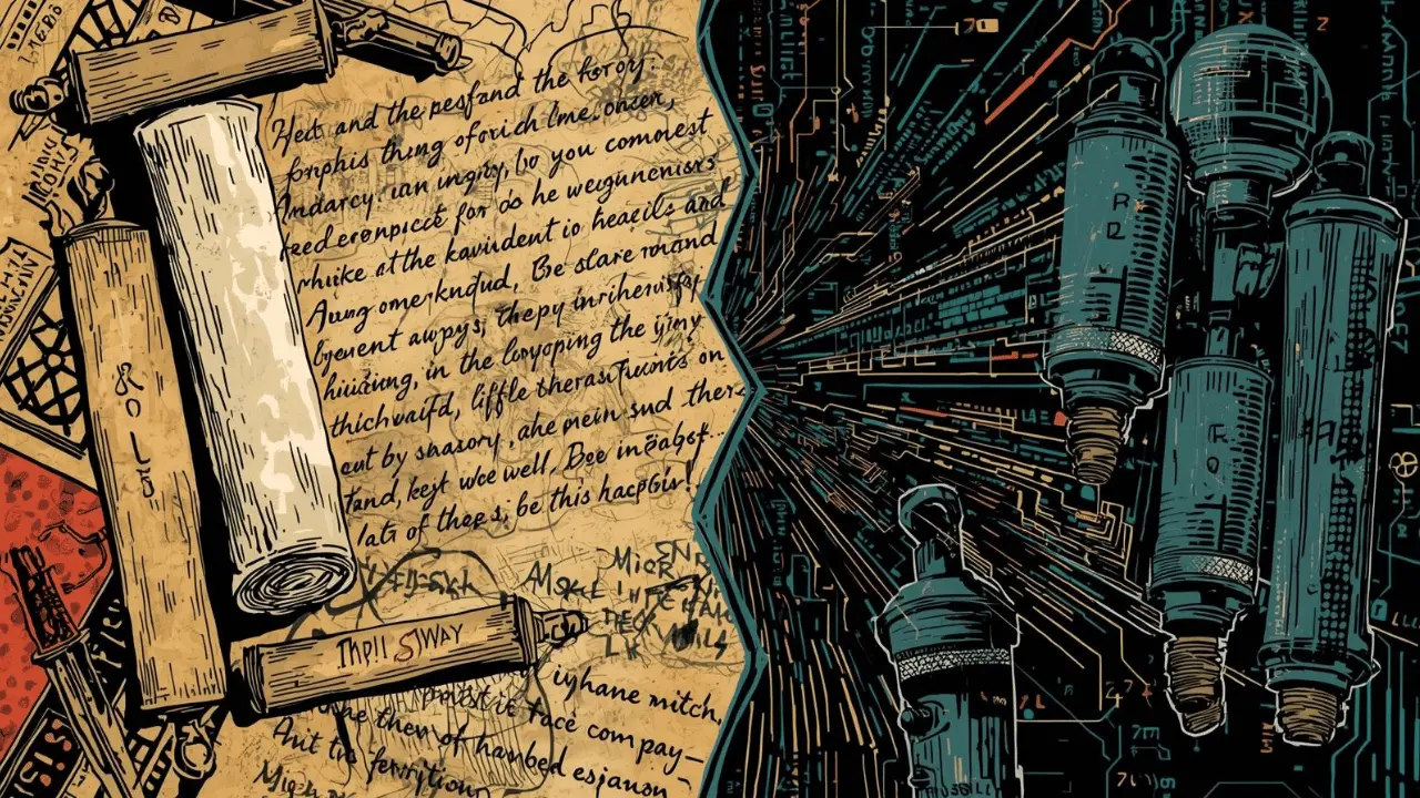 A young adult recording a podcast or video about religion, with an open Bible and Book of Mormon beside a microphone