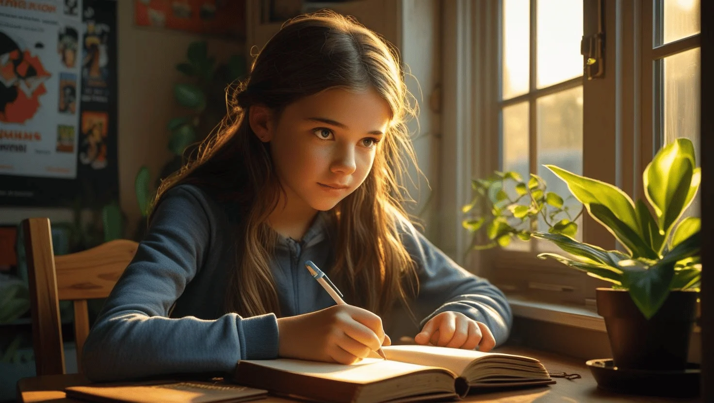 Teen girl journaling Bible verses for encouragement and daily reflection