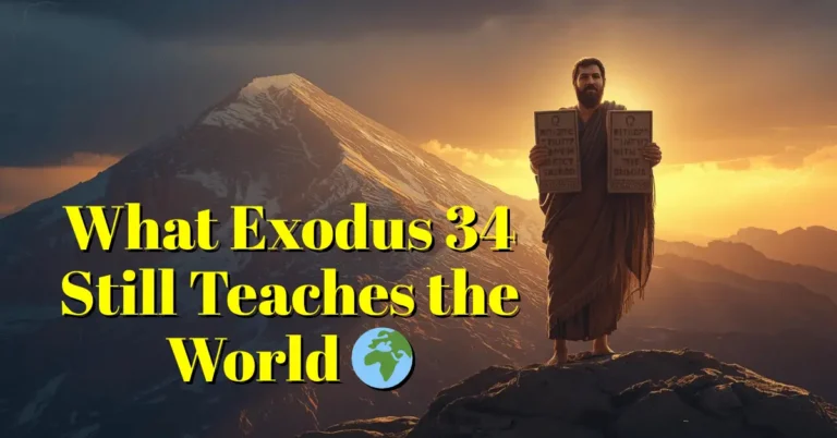 Moses holding the stone tablets of the Ten Commandments from Exodus 34, symbolizing God’s covenant, mercy, and justice