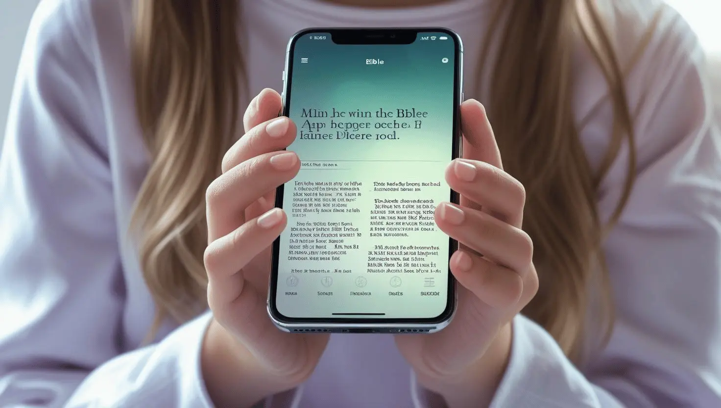 Teen girl using a Bible app for daily Scripture reading