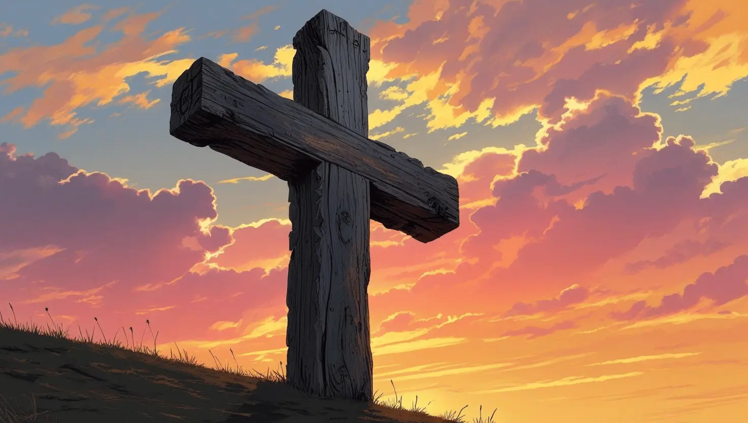 Cross silhouetted at sunrise, symbolizing eternal hope beyond death