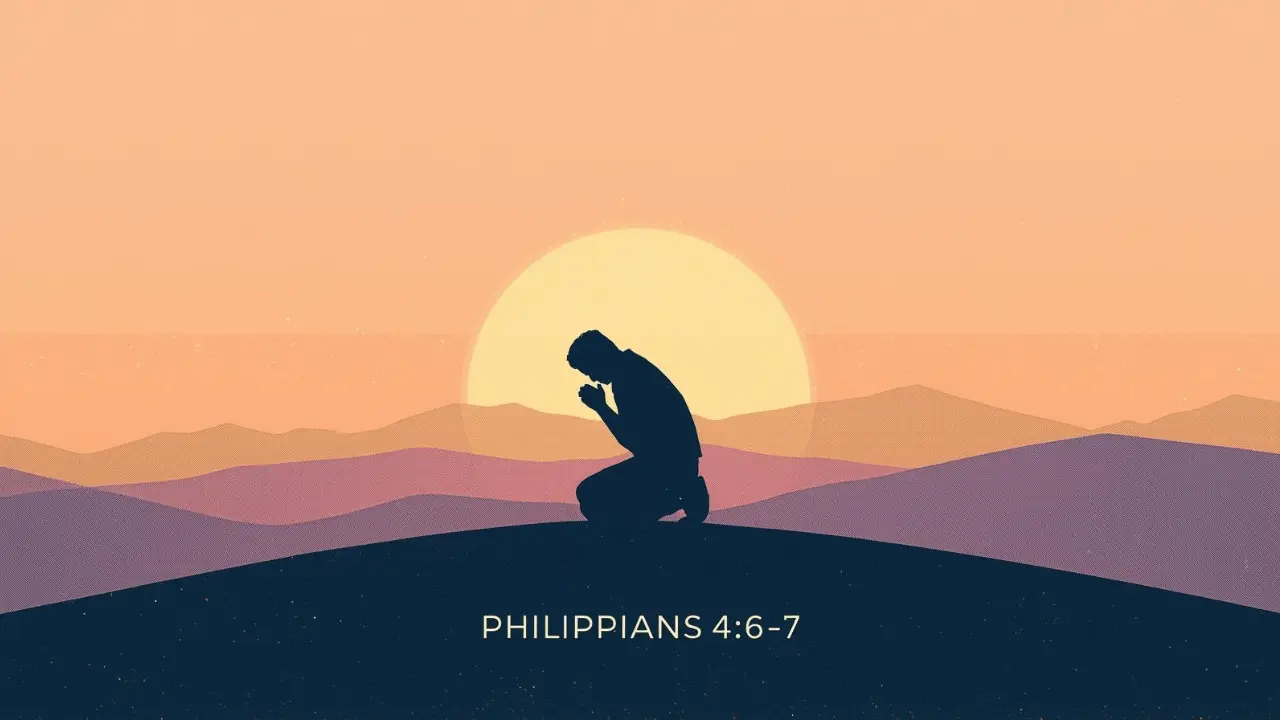 a person praying peacefully at sunrise, symbolizing calm and trust in God