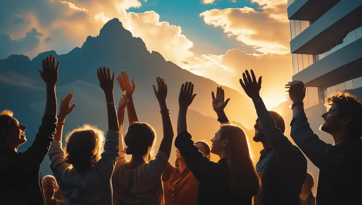 Modern believers worshiping God in unity