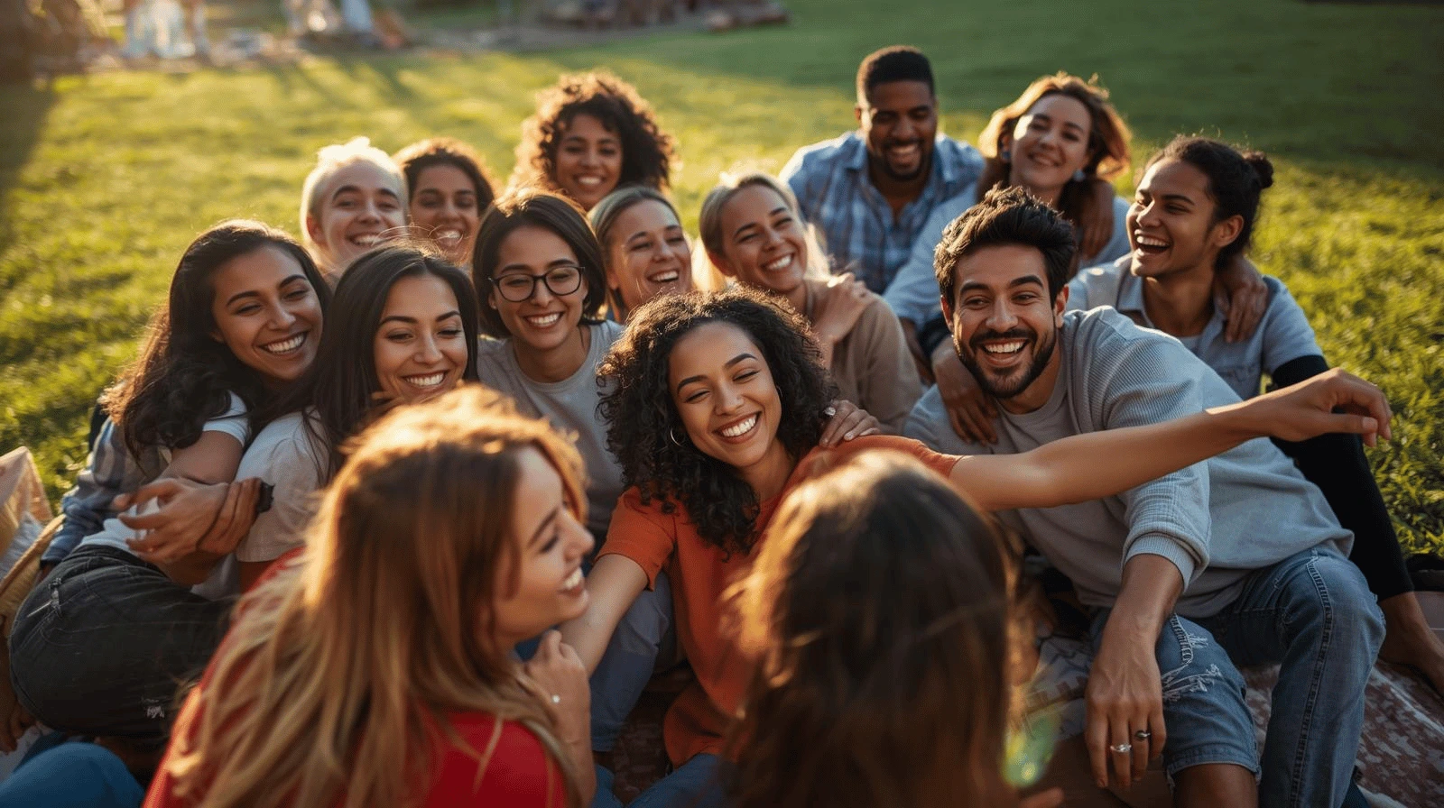 Group of friends smiling and encouraging one another in faith