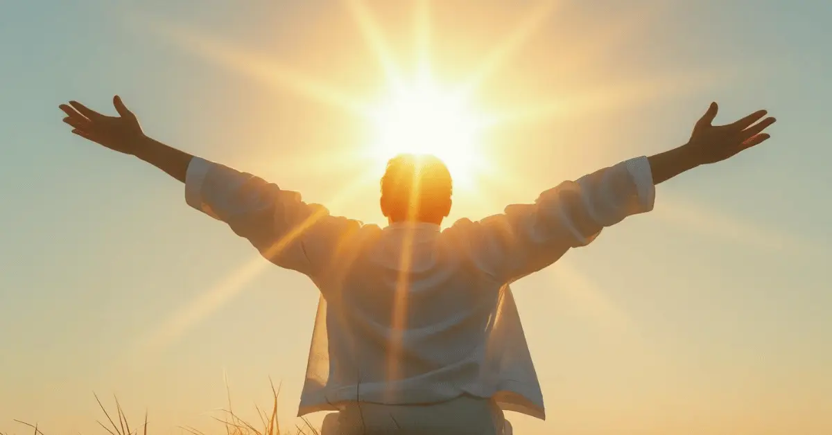 A born again Christian embracing a new life in Christ after spiritual transformation