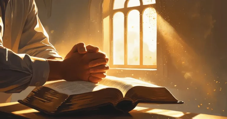 Born again Christian reading the Bible and praying for guidance