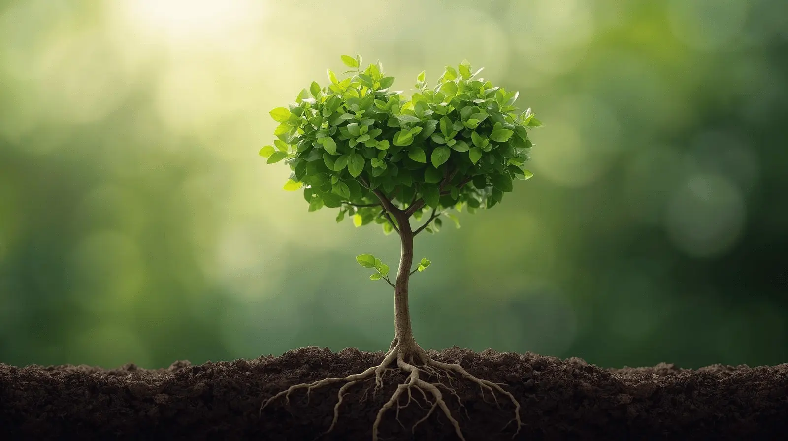 Tree growing from seed into heart shape representing love and spiritual maturity
