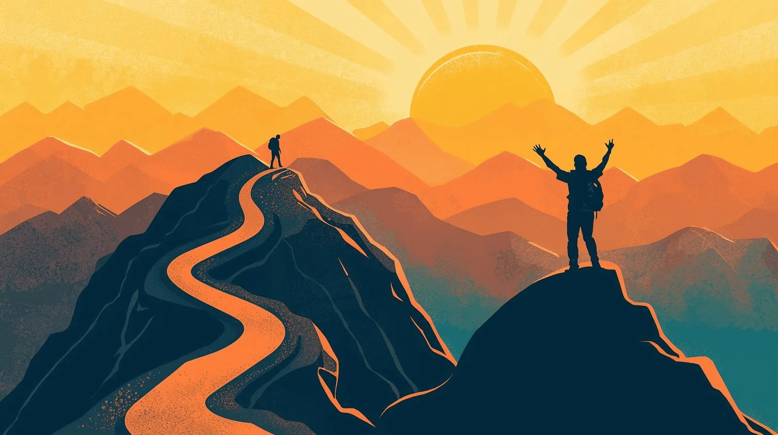 A person climbing a mountain with determination, symbolizing effort and resilience