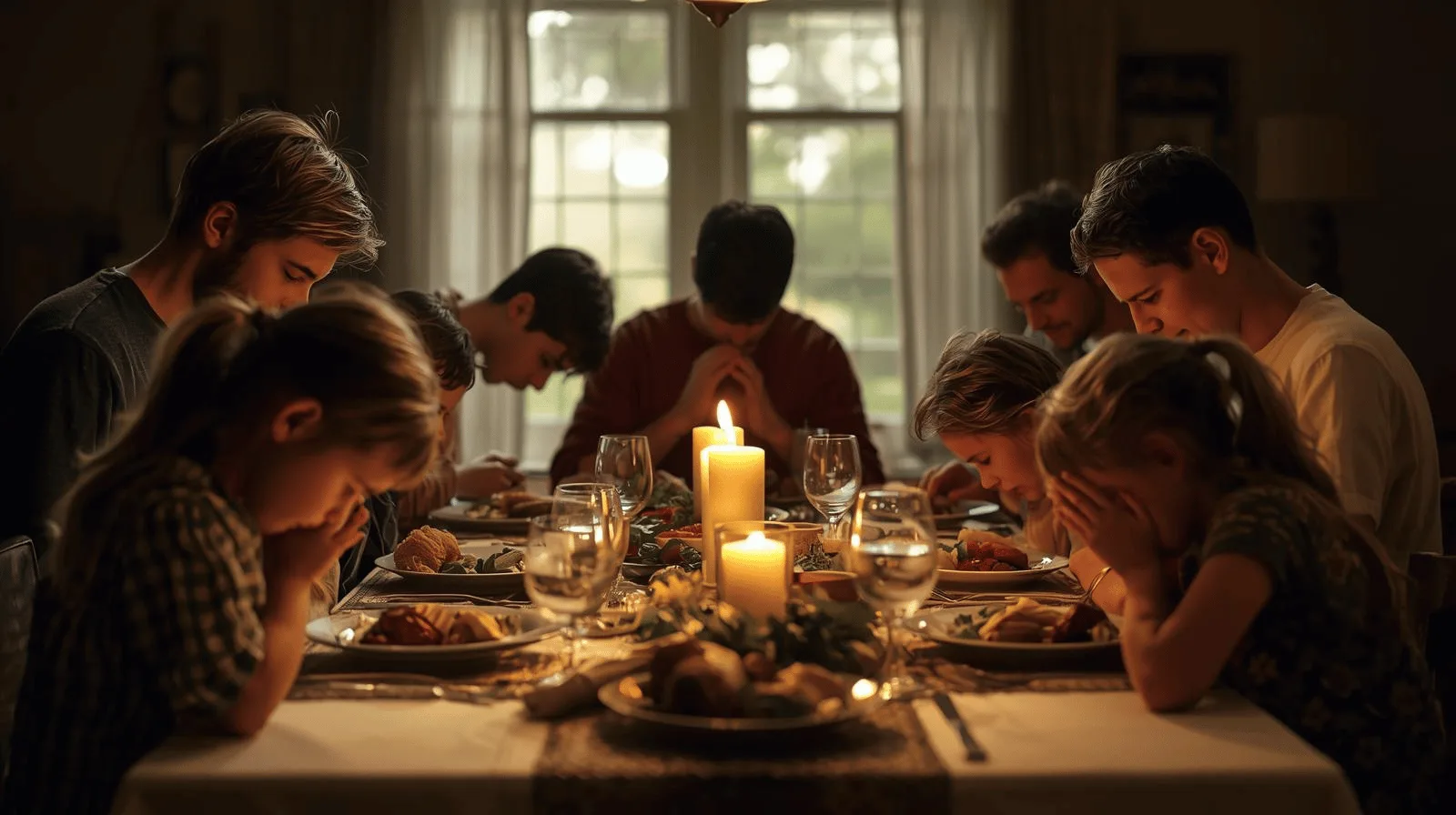 Christian family praying together, reflecting spiritual meaning of honouring parents