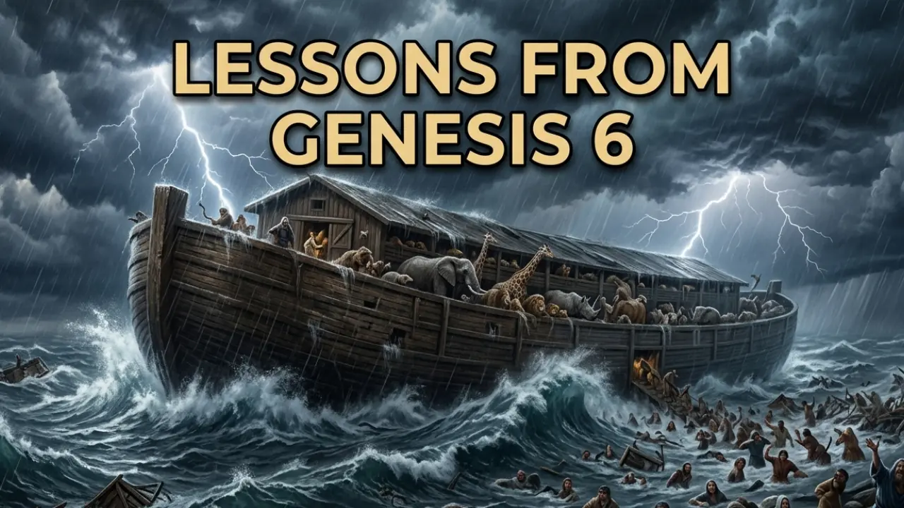 Noah’s ark and storm clouds representing Genesis 6