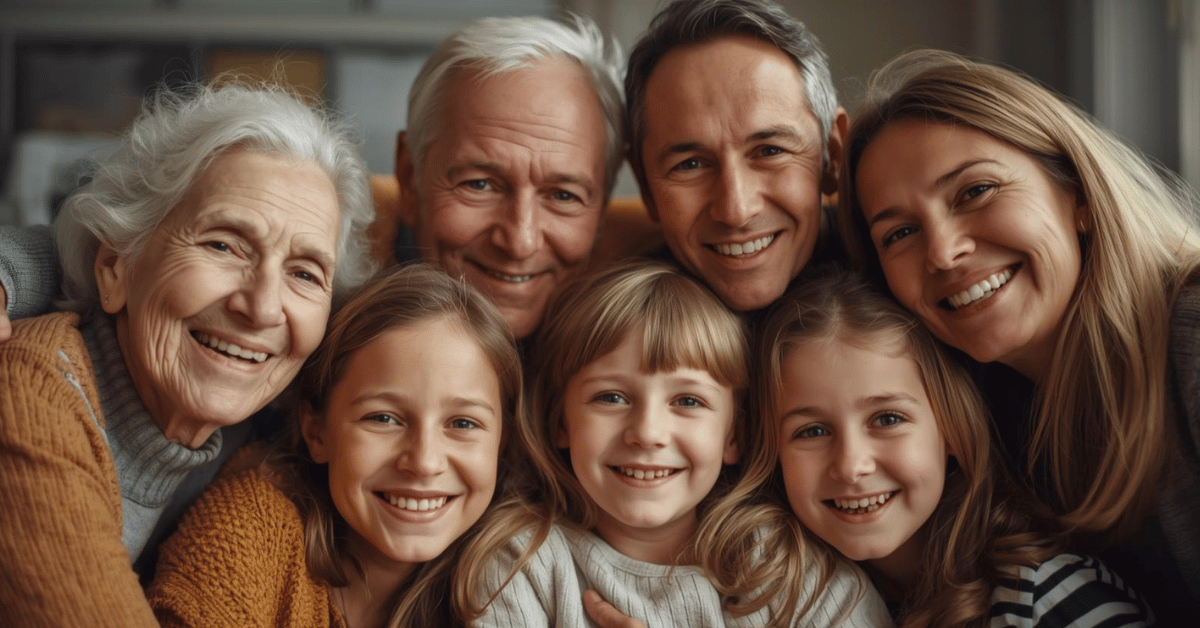Christian family sitting together in love and respect, symbolizing honoring father and mother