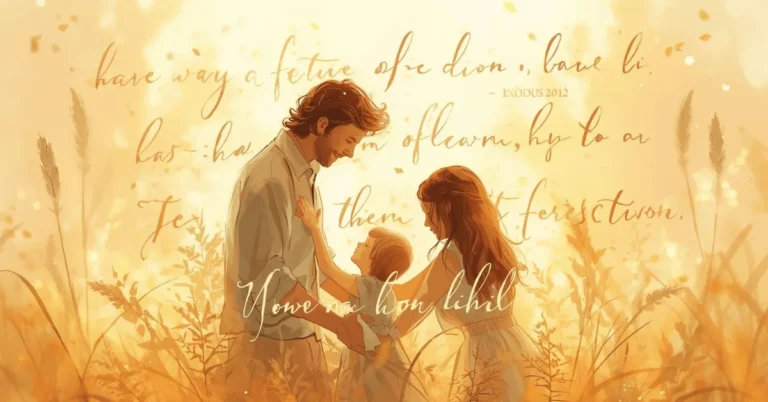 Illustration of a family holding hands with a Bible in the background, symbolizing honouring father and mother