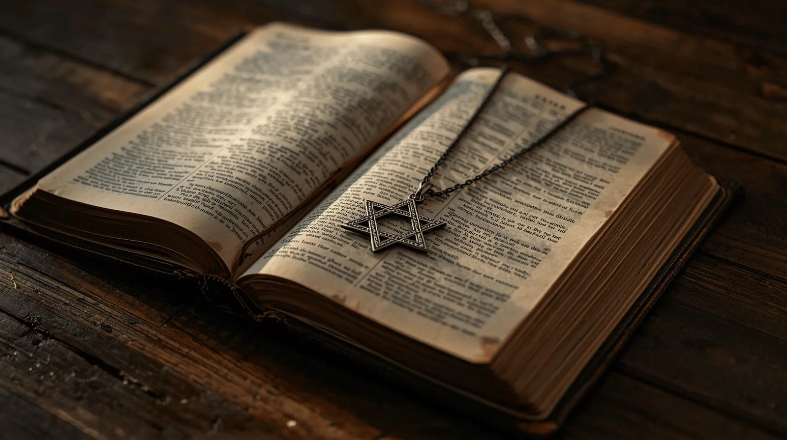 Open Bible with Star of David pendant on top