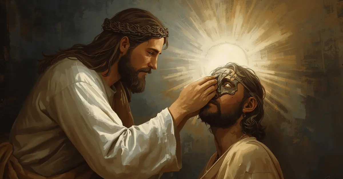 Jesus healing the blind man at the Pool of Siloam in John 9