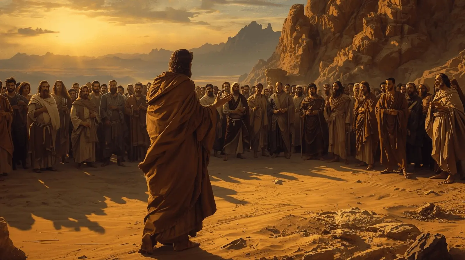 Illustration of Moses teaching God’s law to the Israelites
