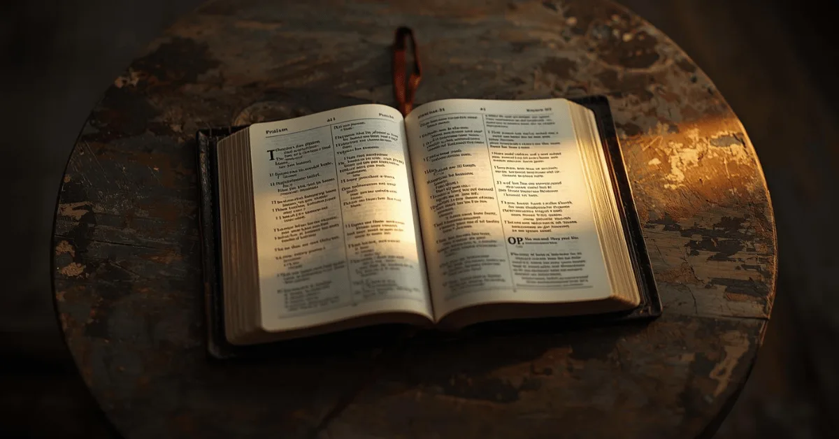 Open Bible with Psalm 91 highlighted and soft glowing light