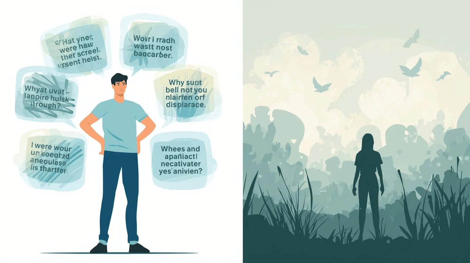 A person standing calm and peaceful while negative words bounce off them
