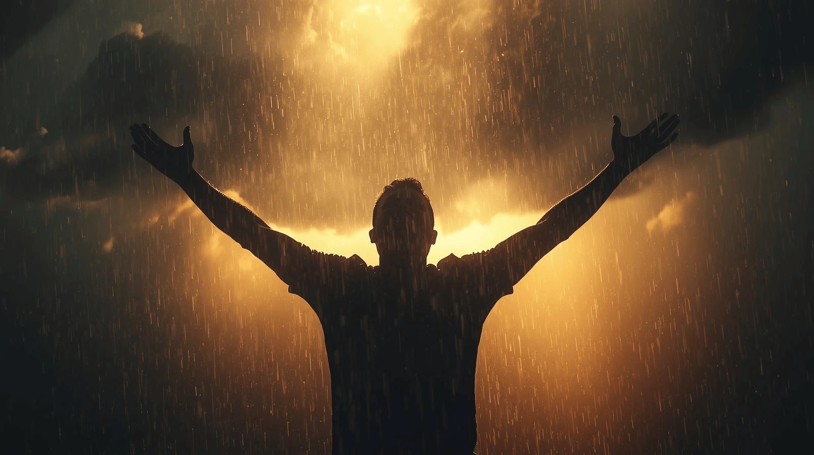 Man worshipping God in the middle of a storm, symbolizing faith during trials
