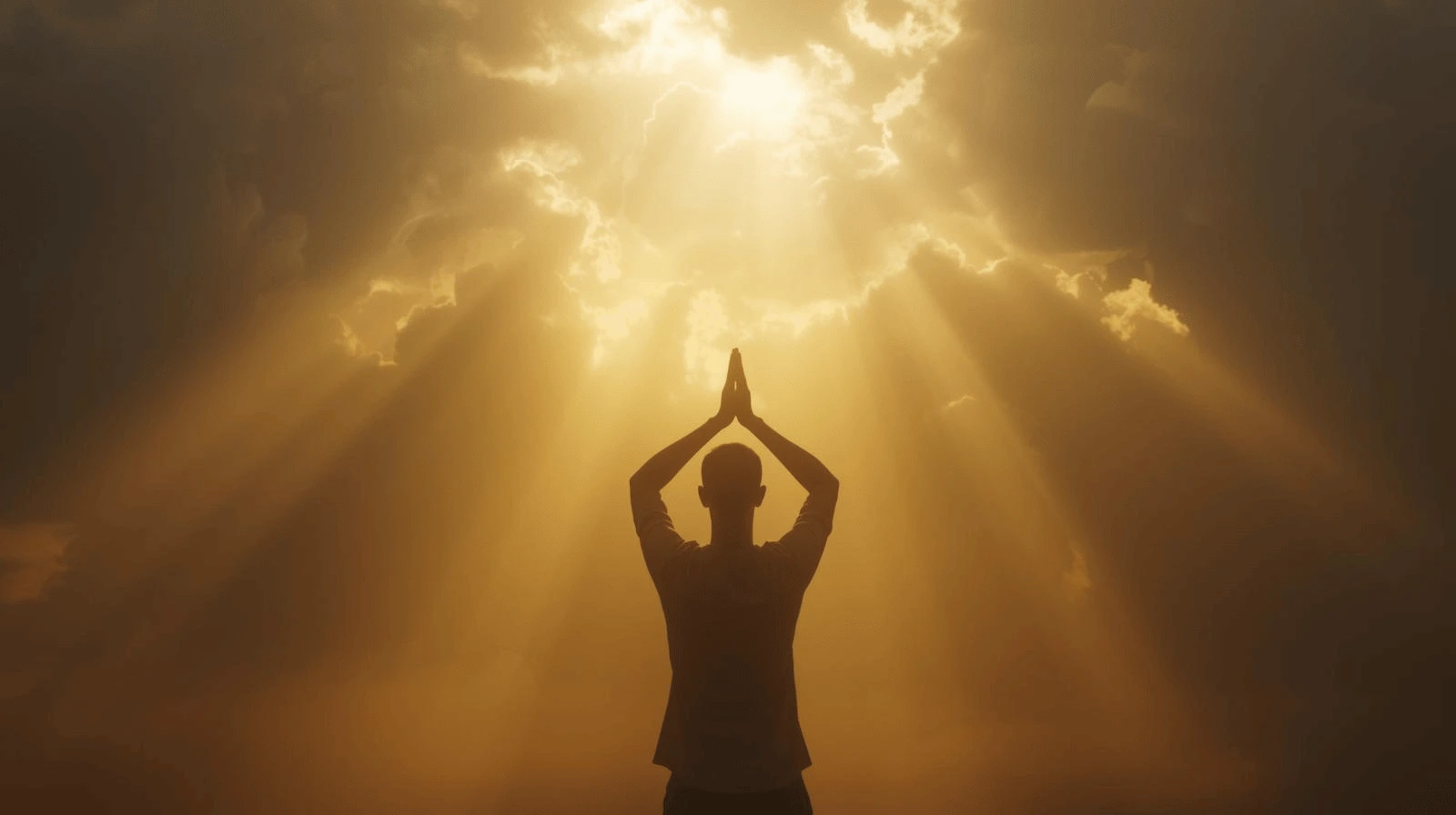 Believer lifting hands in worship with a glowing light symbolizing transformation