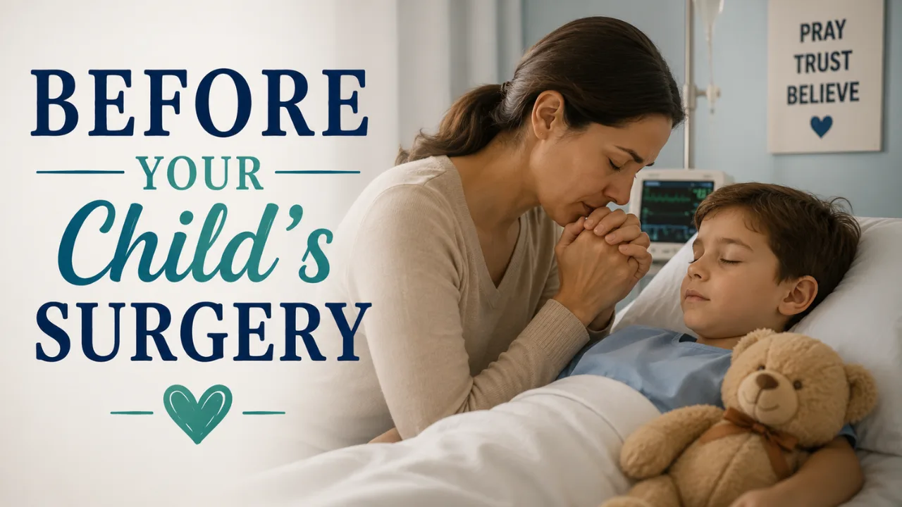 A faith-based prayer guide for parents before a child’s surgery, with Scripture, waiting room support, and recovery prayers for healing and peace.