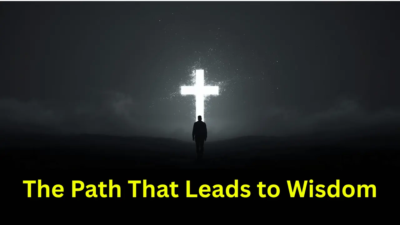 a person walking toward a glowing cross on the horizon at sunrise, symbolizing hope, faith, and the biblical path to wisdom