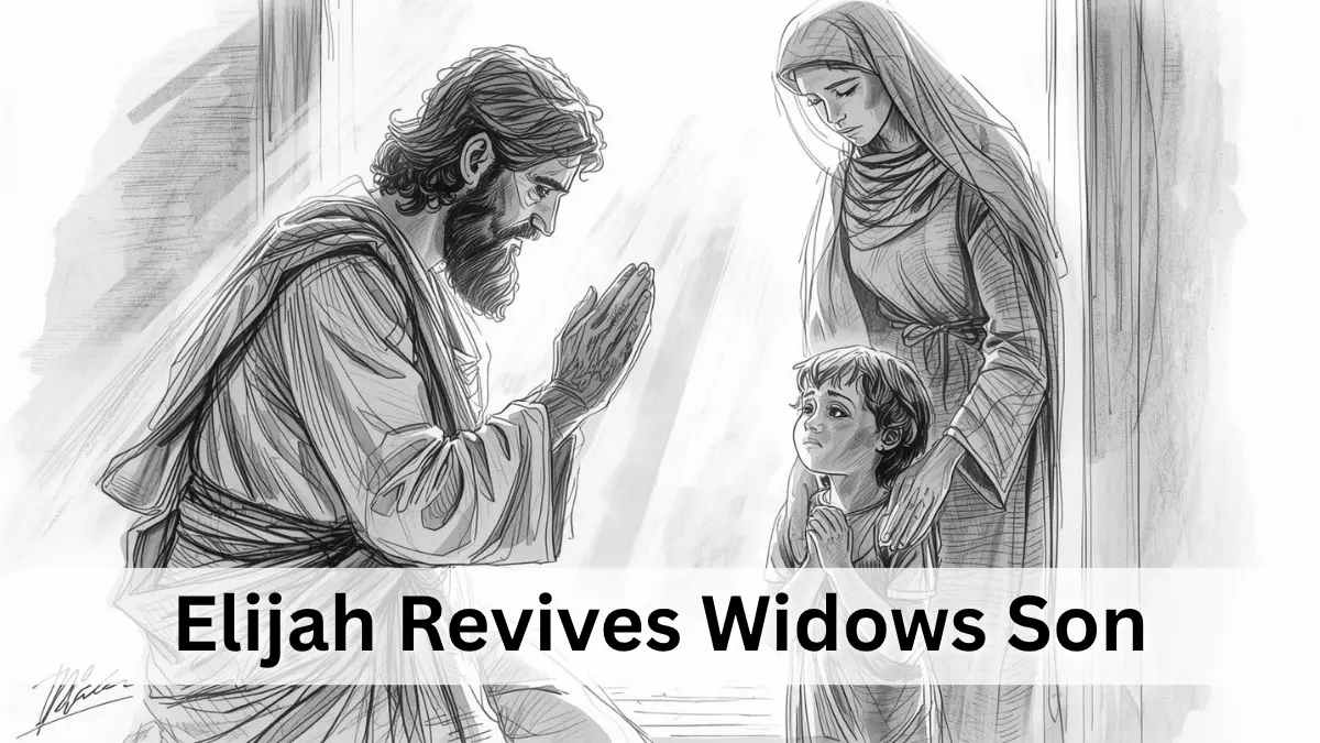 Elijah praying beside the widow’s son as God restores his life, symbolizing compassion and faith that reflect God’s heart