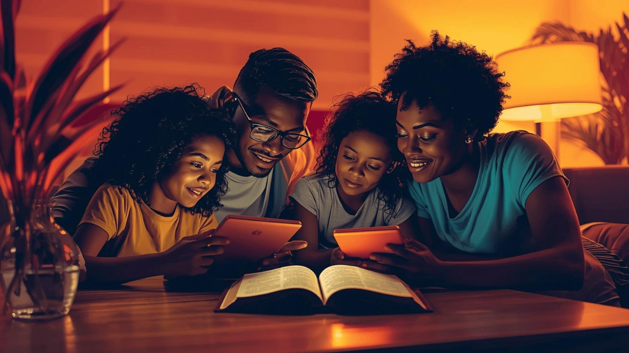 Jehovah’s Witness family studying the Bible together during family worship