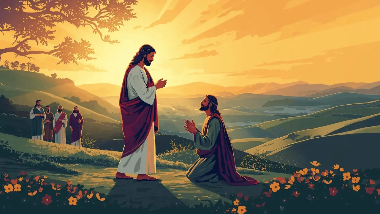 Jesus speaking words of healing to the nobleman in Cana of Galilee