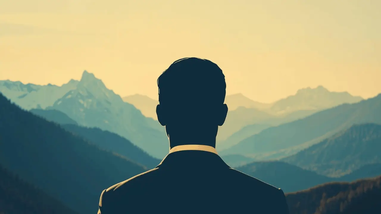 A traveler gazing toward distant mountains, symbolizing faith, focus, and looking to God for help, based on Psalm 121