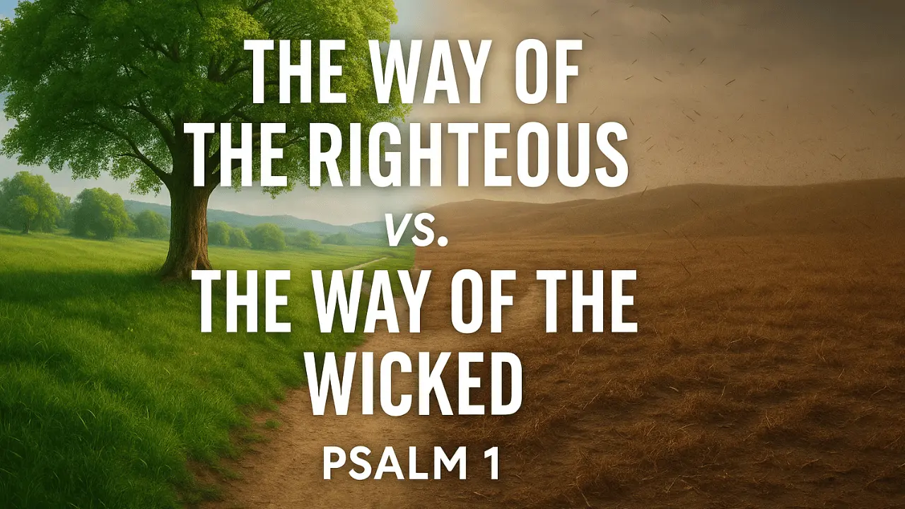 Psalm 1 image showing the righteous as a green tree and the wicked as dry land