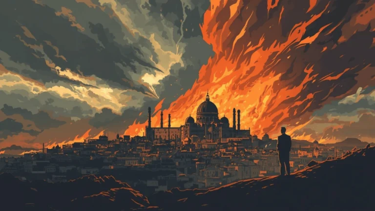 Biblical image of Sodom and Gomorrah burning under the sky, symbolizing divine justice and moral lessons.