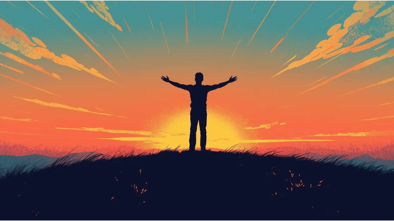 a person standing in morning light with open arms, symbolizing surrender, faith, and finding peace through the Psalms