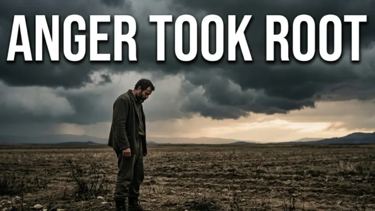 Lonely figure in a barren field symbolizing Cain’s anger and the first murder in Genesis