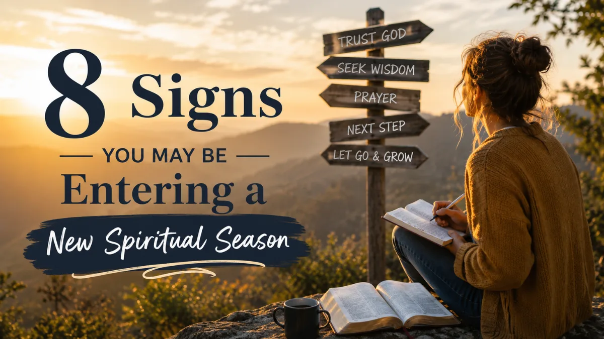 Woman journaling beside an open Bible at sunrise while reflecting on a possible new spiritual season.