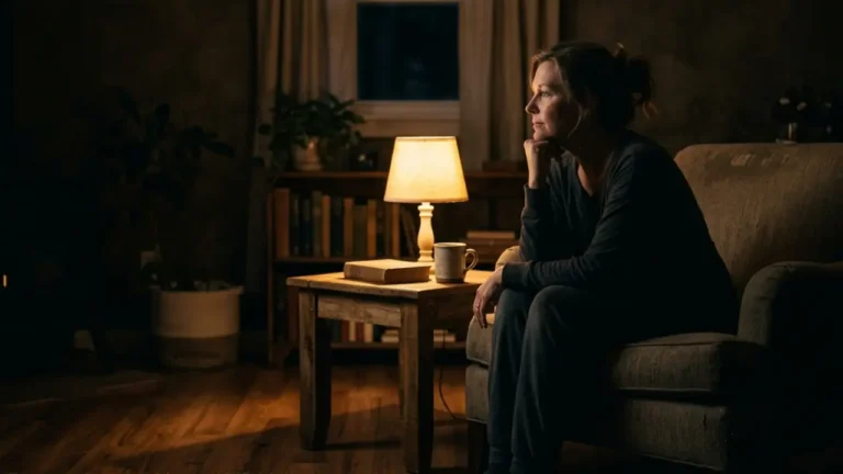 A person sitting quietly with hands folded, reflecting during a moment when prayer feels distant and empty.