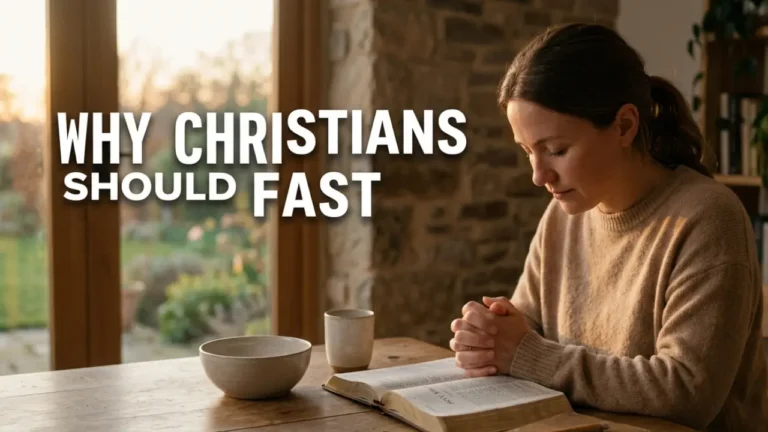 Christian fasting and prayer with open Bible and quiet reflection at a table