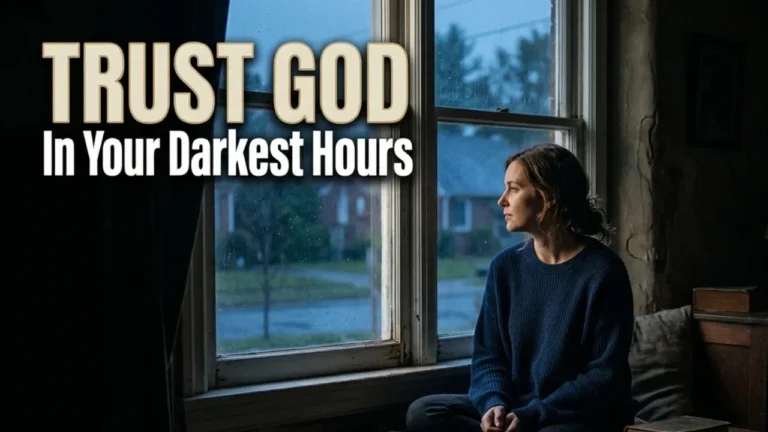 Person sitting in a dark room with soft light coming through window representing faith in hard times