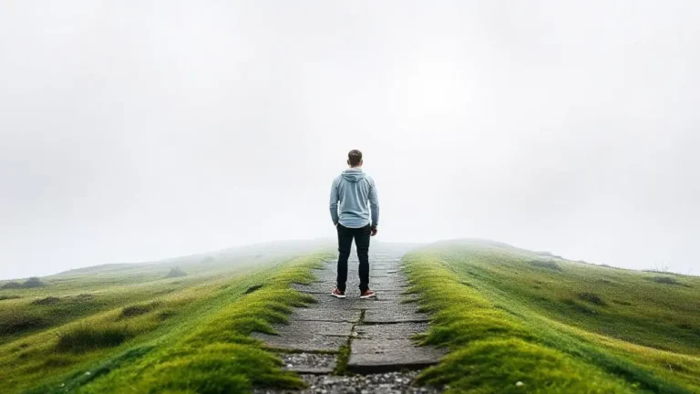 Person walking into fog representing quiet spiritual drift and distance from faith