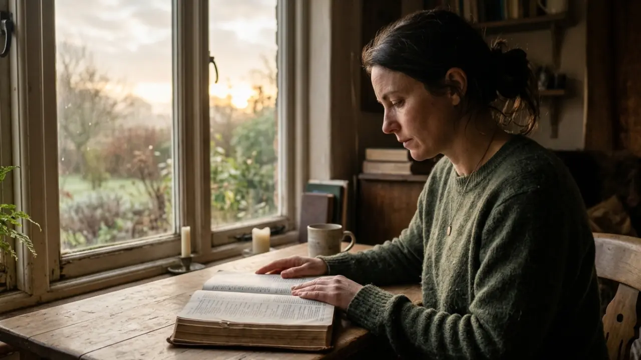 A person sitting quietly with a Bible as light shines through a window, symbolizing renewed faith