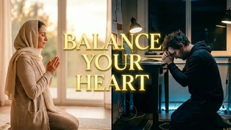 Split image showing calm daily prayer on one side and urgent occasional prayer on the other, highlighting the contrast in spiritual habits.