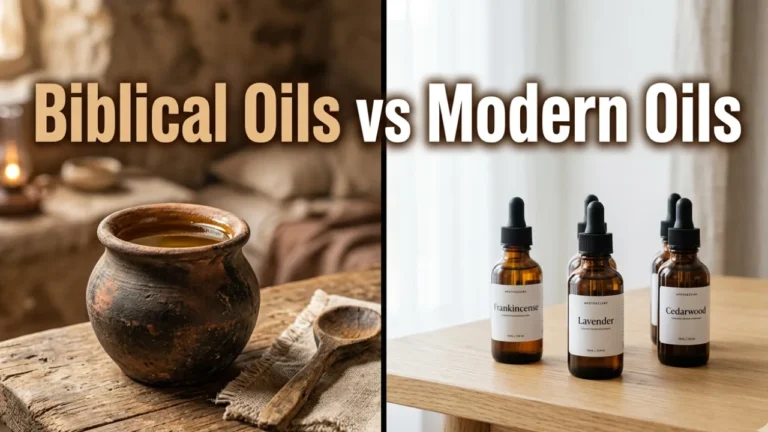 Biblical oil and modern essential oils side by side showing the difference in use and meaning
