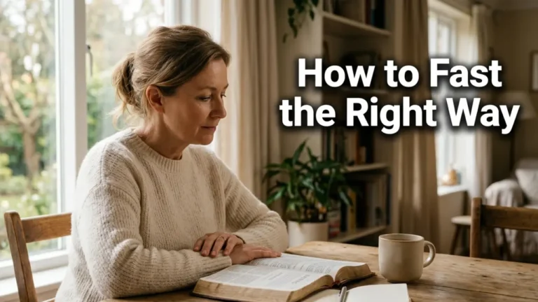 person reading Bible quietly during Christian fasting and prayer time