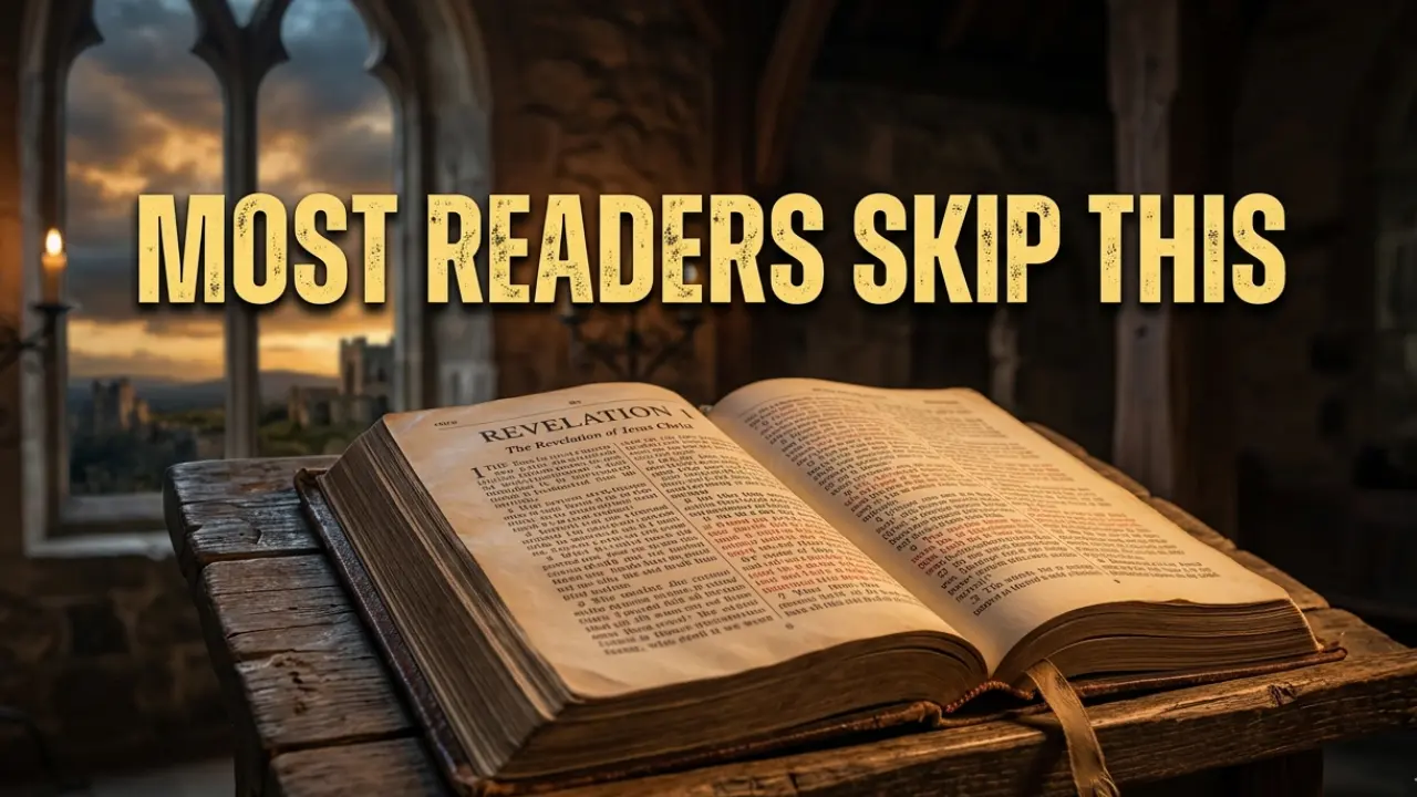 Open Bible on Revelation 1 with light shining on the first verse